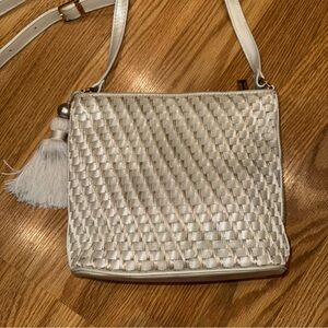Vintage 90s Ganson Pearlized Leather Woven Shoulder Bag Adjustable Strap